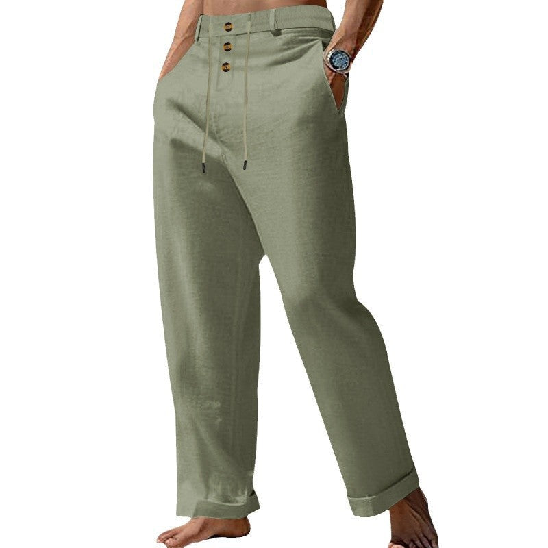 Linen Trousers with Button Waist for Men