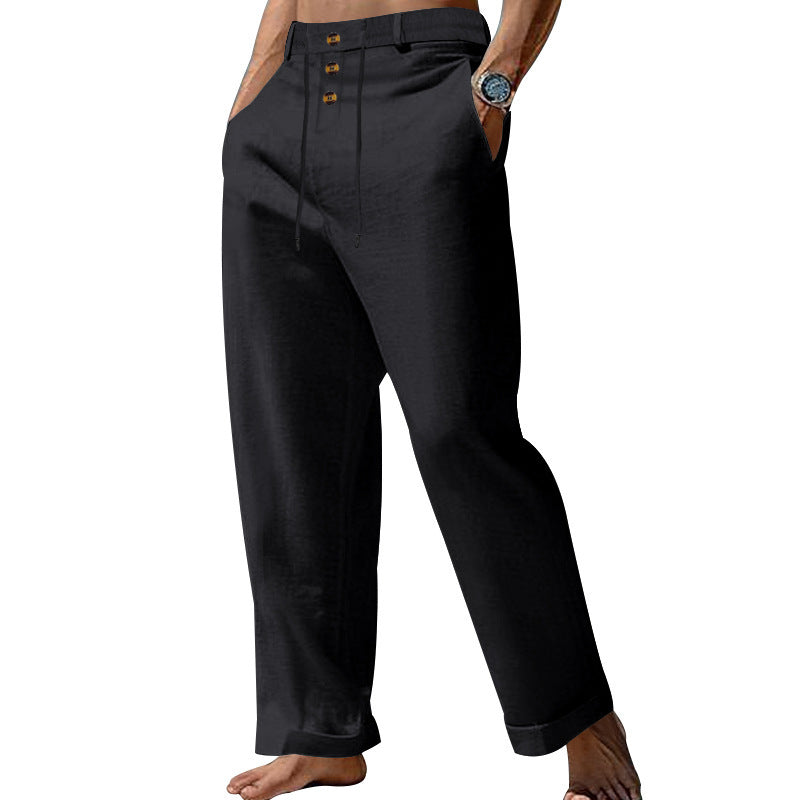 Linen Trousers with Button Waist for Men