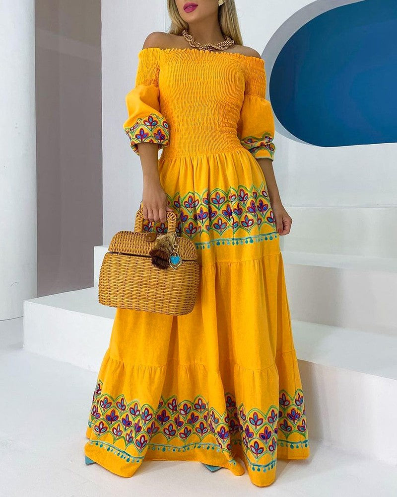 Off-the-Shoulder Embroidered Maxi Dress for Women