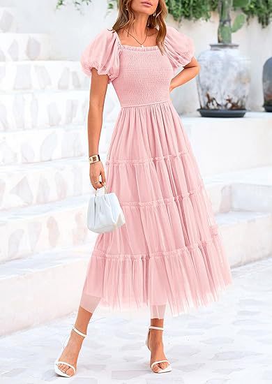 Puff Sleeve Wedding Guest Tiered Maxi Dress for Women