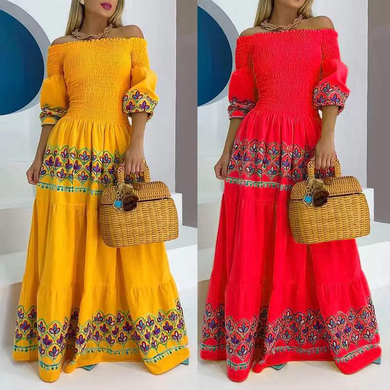 Off-the-Shoulder Embroidered Maxi Dress for Women