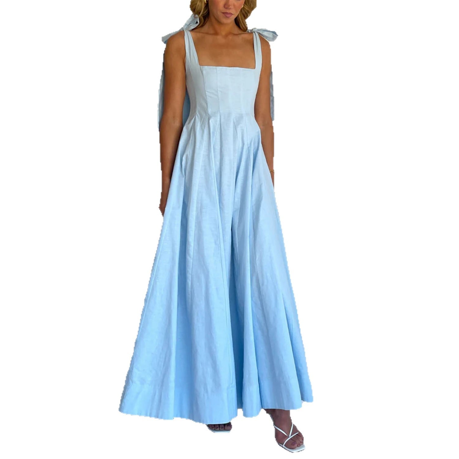 Square Neck Tie-Shoulder Maxi Dress Wedding Guest for Women