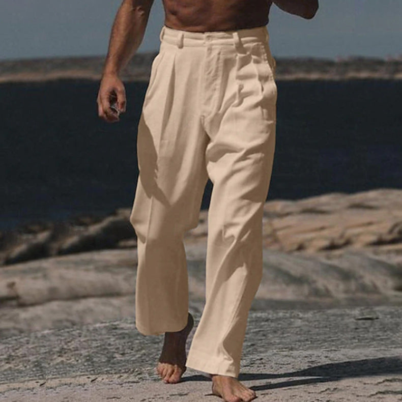 Linen Straight Leg Trousers for Men