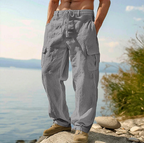 Straight Leg Cargo Trousers with Side Pockets for Men - View 4