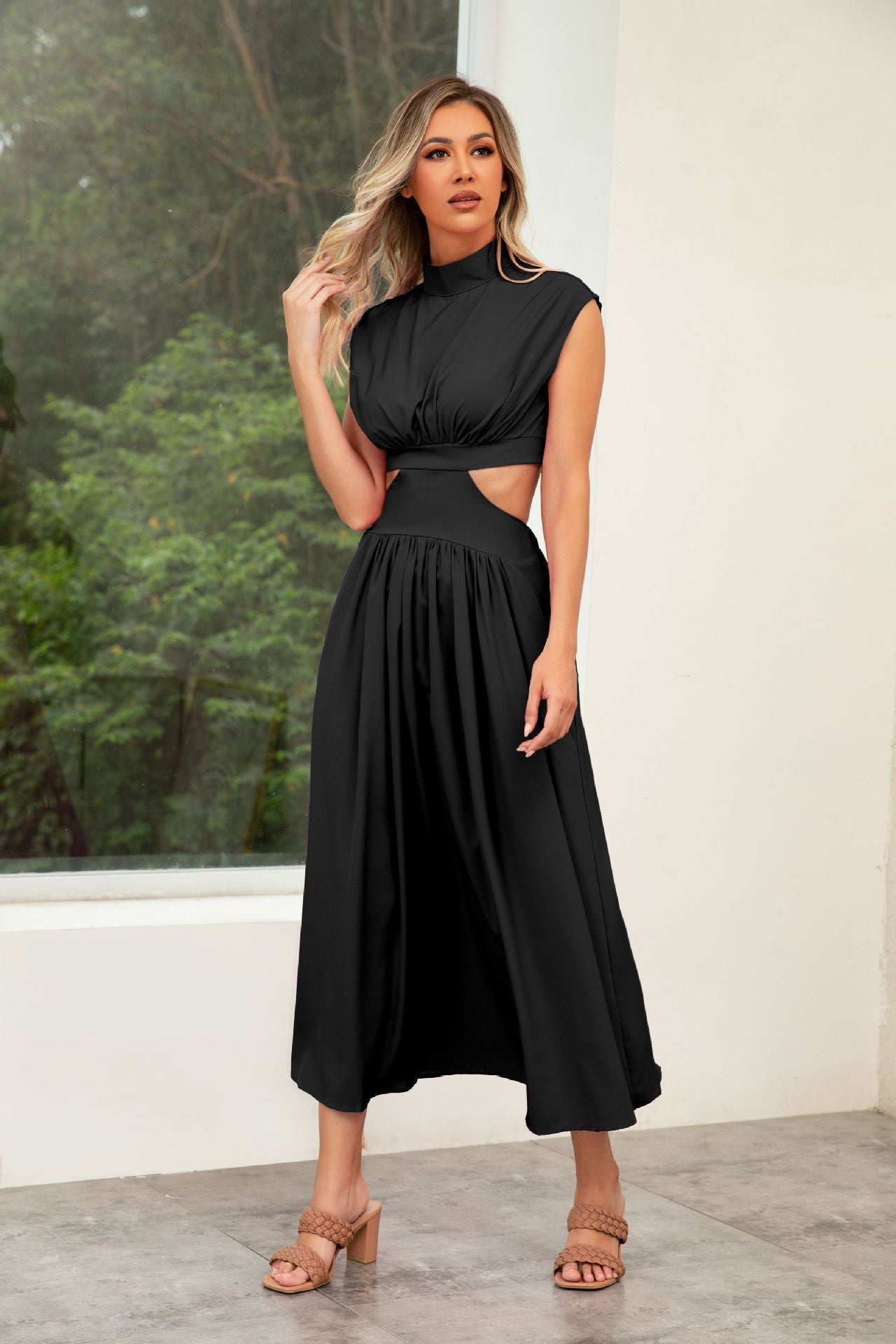 Stand Collar Cut-Out Wedding Guest Maxi Dress for Women