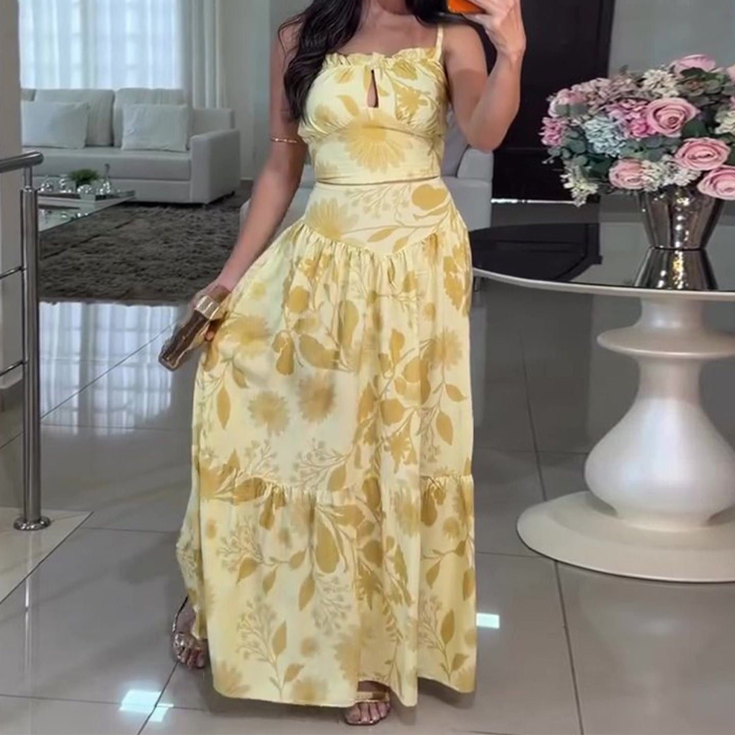 Floral Sleeveless Wedding Guest Maxi Dress for Women
