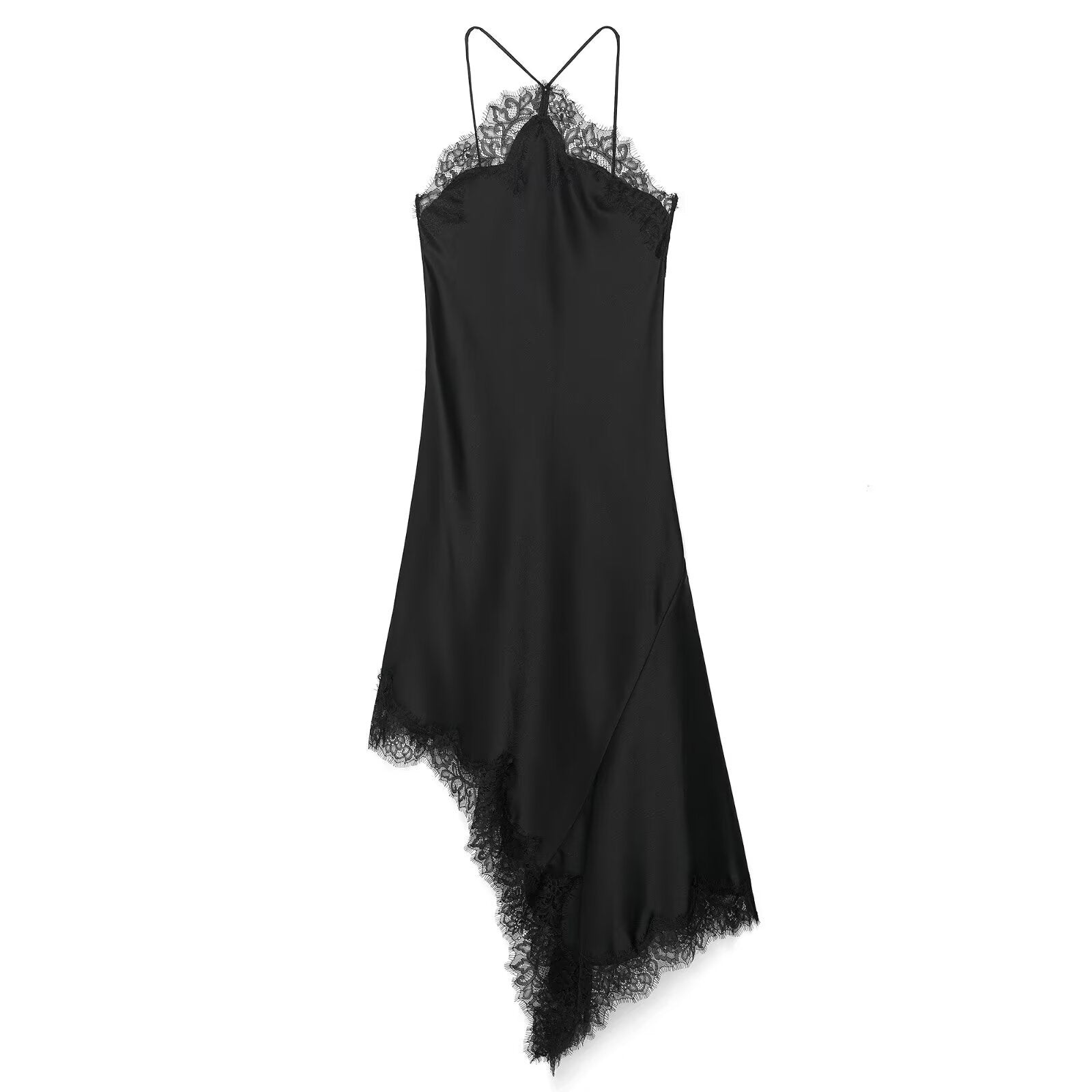 Satin Slip Dress with Asymmetric Hem for Women