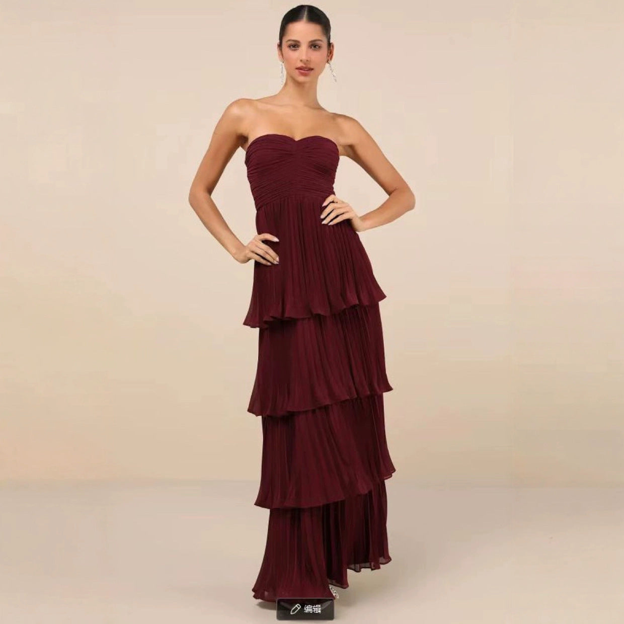 Strapless Tiered Ruffle Wedding Guest Maxi Dress for Women