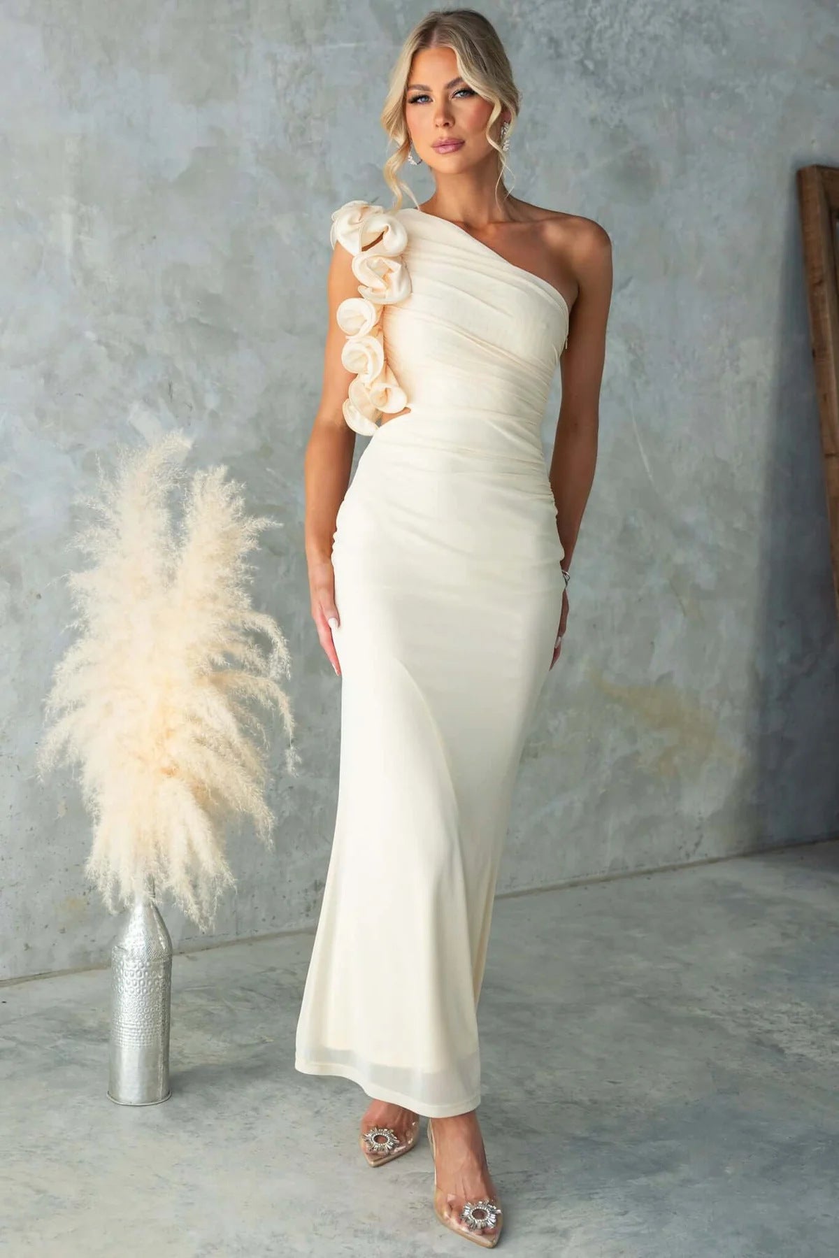 One-Shoulder Ruffled Wedding Guest Maxi Dress for Women