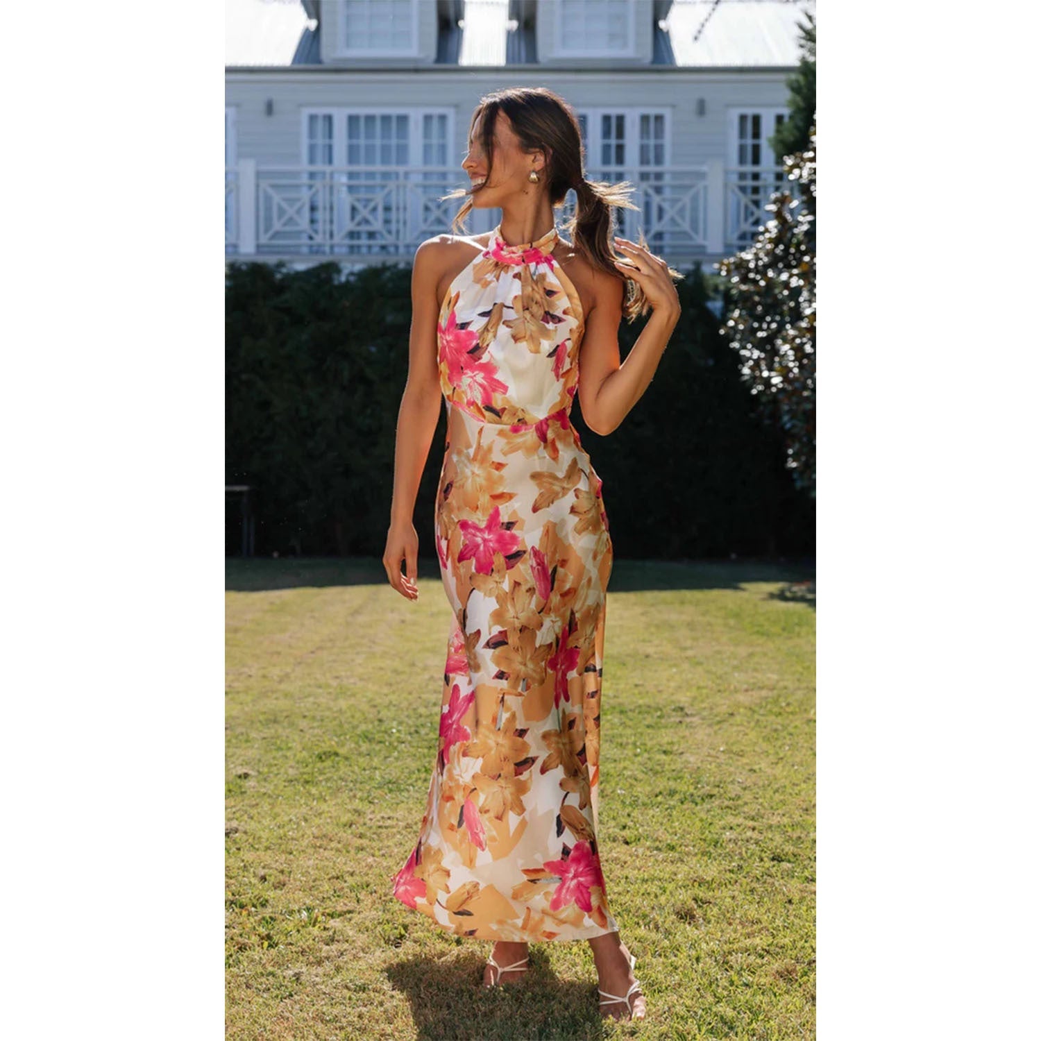 Halter Neck Floral Maxi Dress for Women