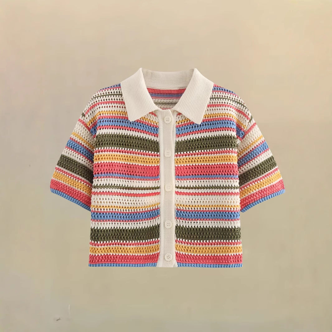 Cropped Striped Crochet Co-Ord for Women