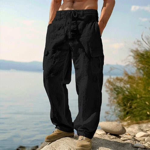 Straight Leg Cargo Trousers with Side Pockets for Men - View 5