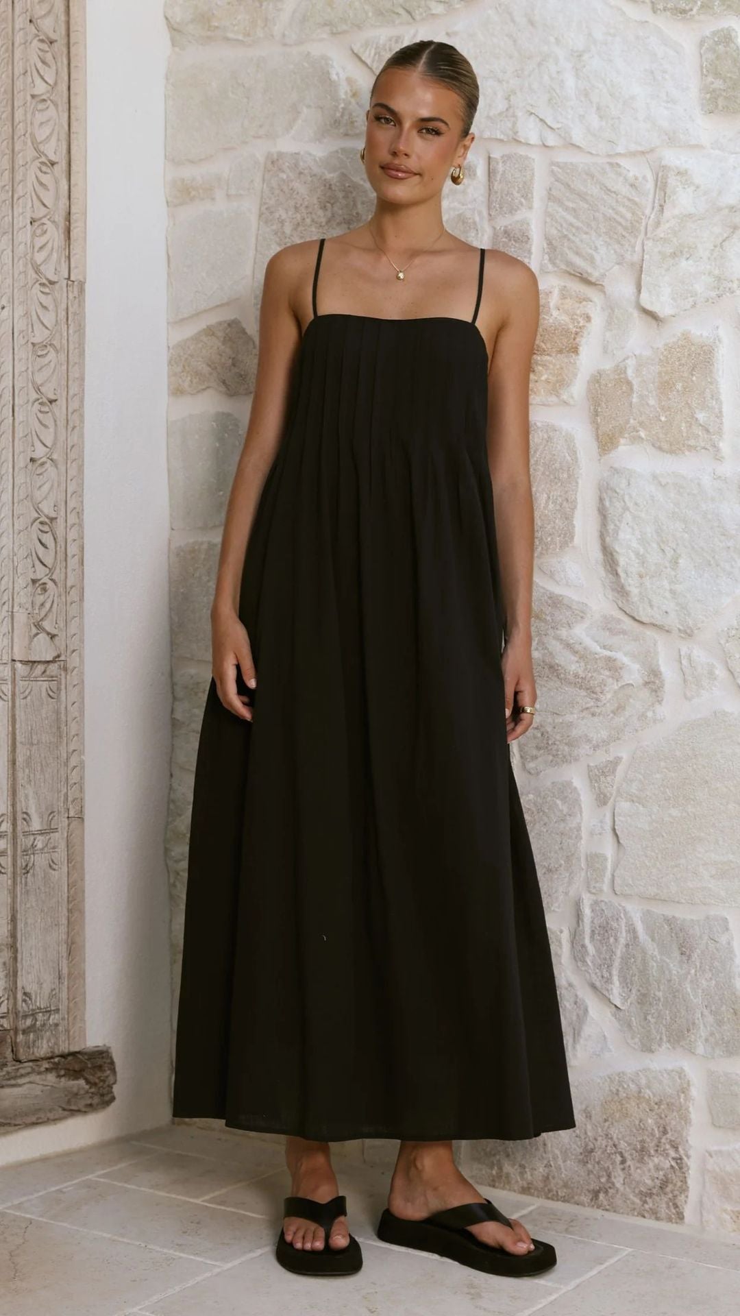 Gathered Bodice Spaghetti Strap Wedding Guest Maxi Dress for Women