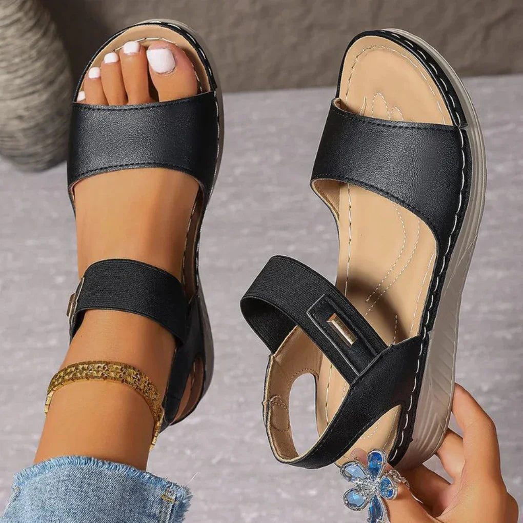 Open Toe Wedge Sandals with Wide Straps for Women