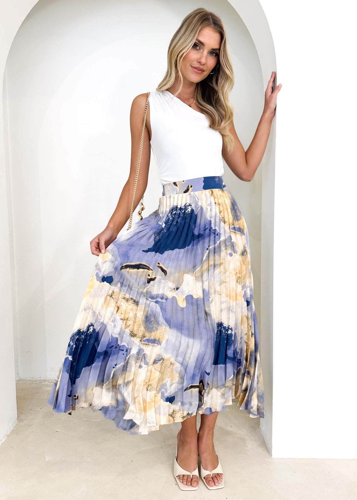 Pleated Wedding Guest Maxi Skirt for Women