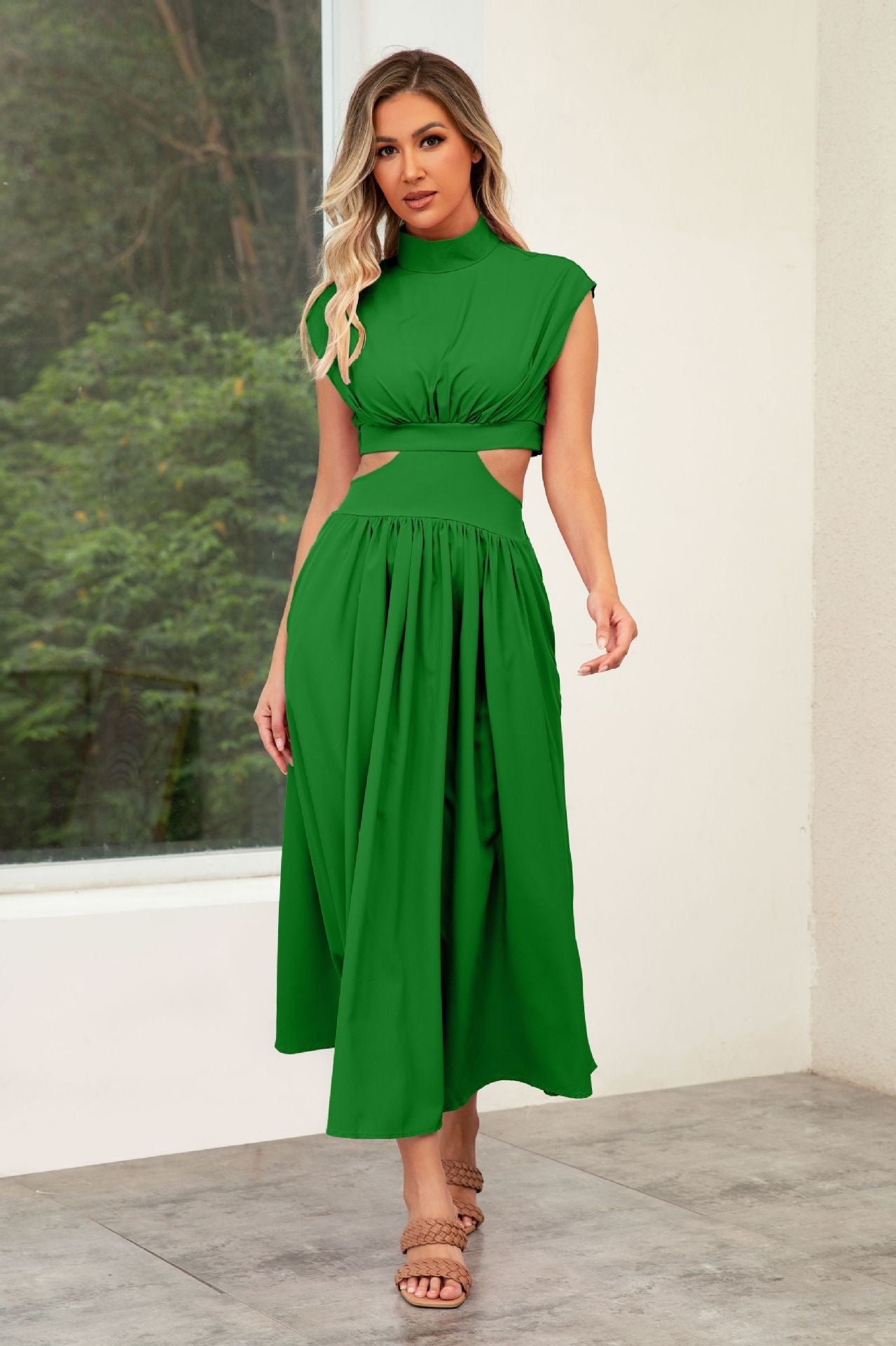 Stand Collar Cut-Out Wedding Guest Maxi Dress for Women
