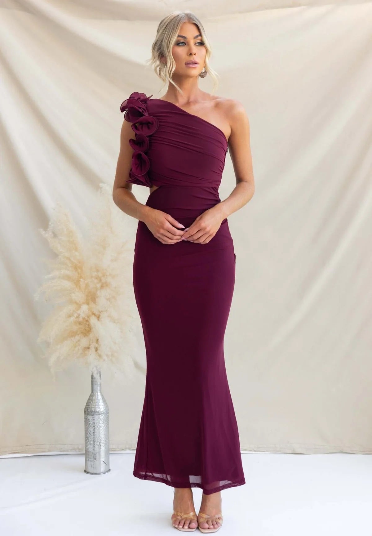 One-Shoulder Ruffled Wedding Guest Maxi Dress for Women