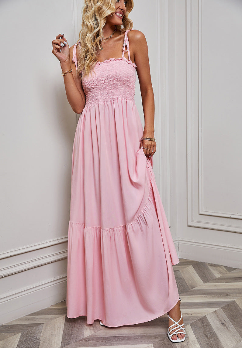 Smocked Sleeveless Wedding Guest Maxi Dress for Women