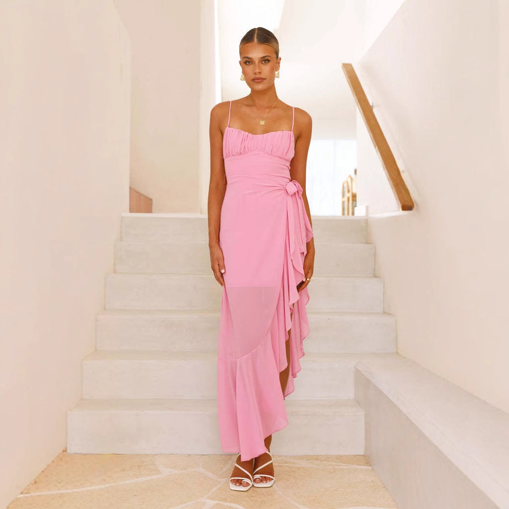Strappy Wedding Guest Maxi Dress with Ruffle Detail for Women