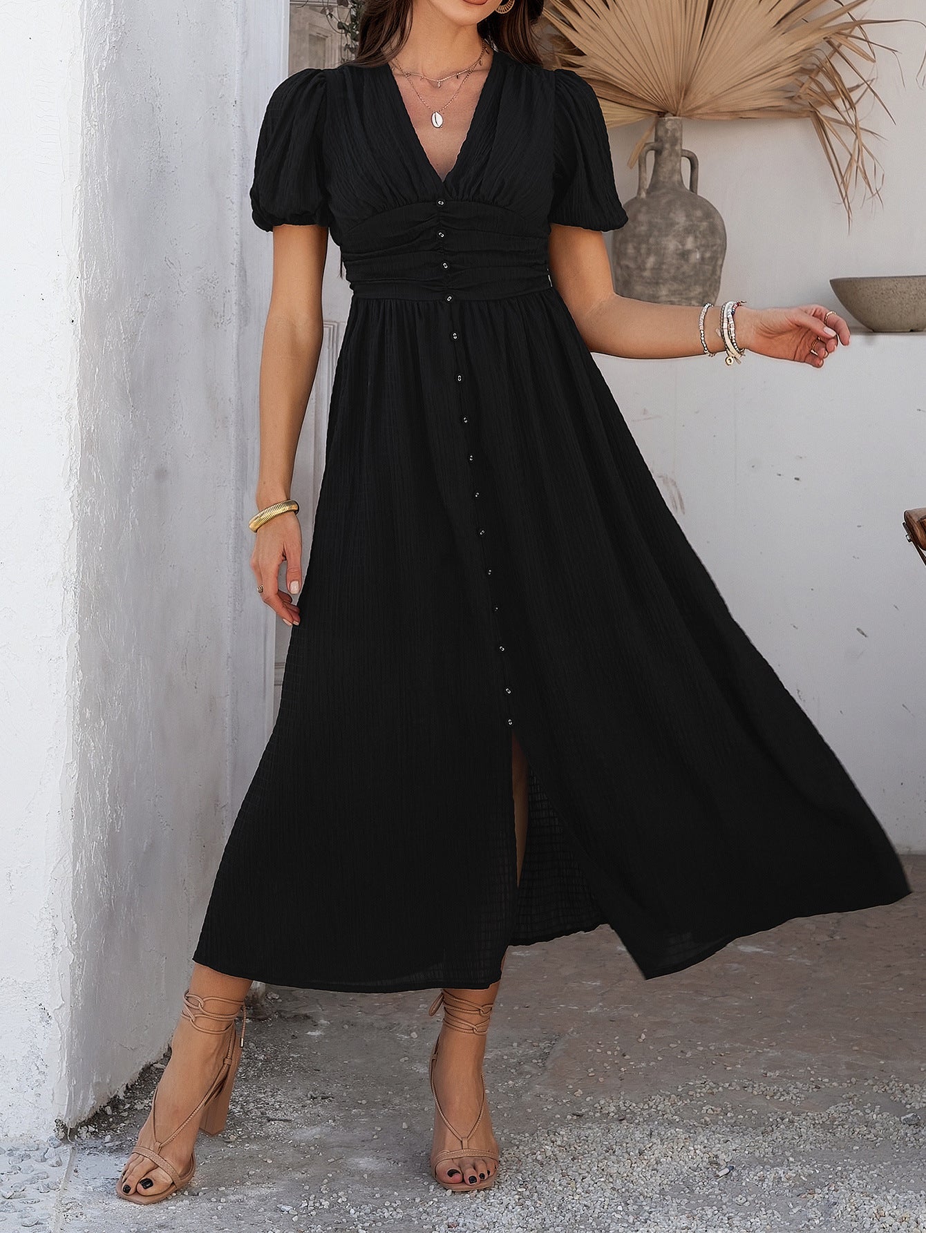 Button-Down Wedding Guest Maxi Dress for Women