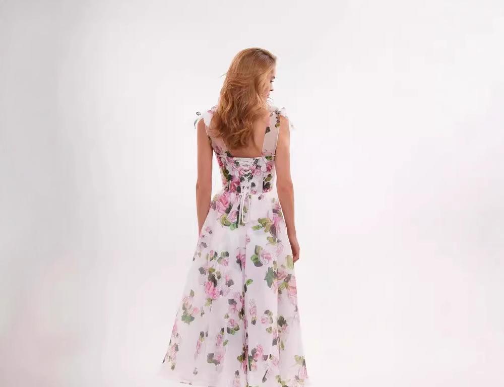 Sweetheart Neckline A-Line Midi Dress with Tie Straps for Women