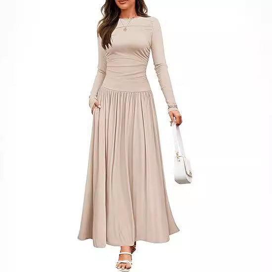 Long Sleeve Wedding Guest Maxi Dress with Pockets for Women
