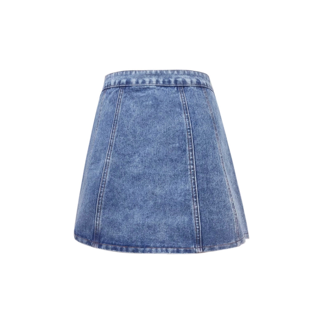 A-Line Button-Up Denim Mini Skirt for Women