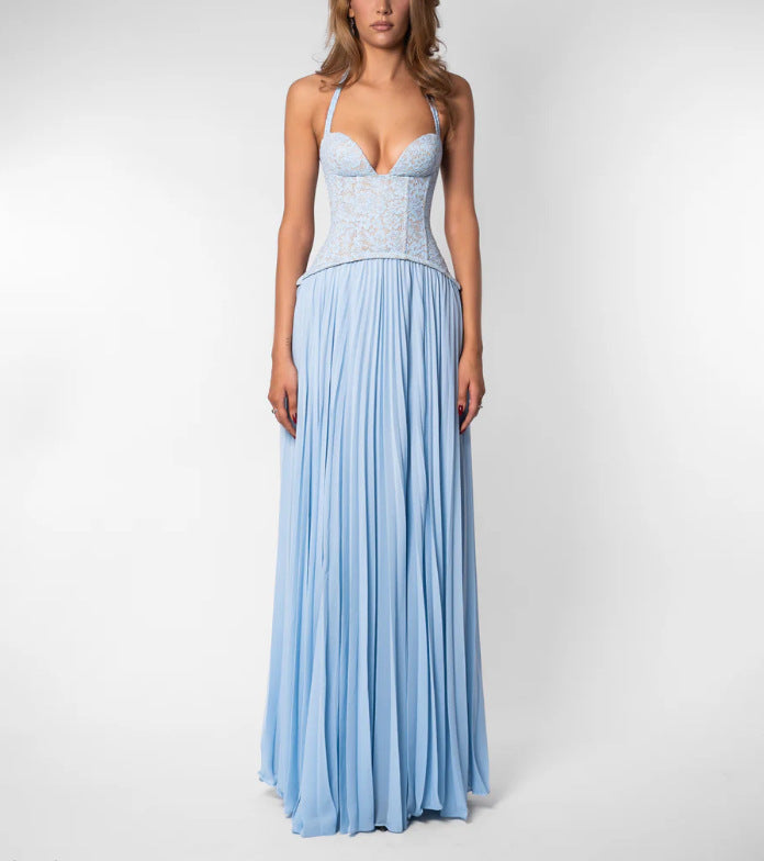 Halterneck Wedding Guest Pleated Maxi Dress for Women