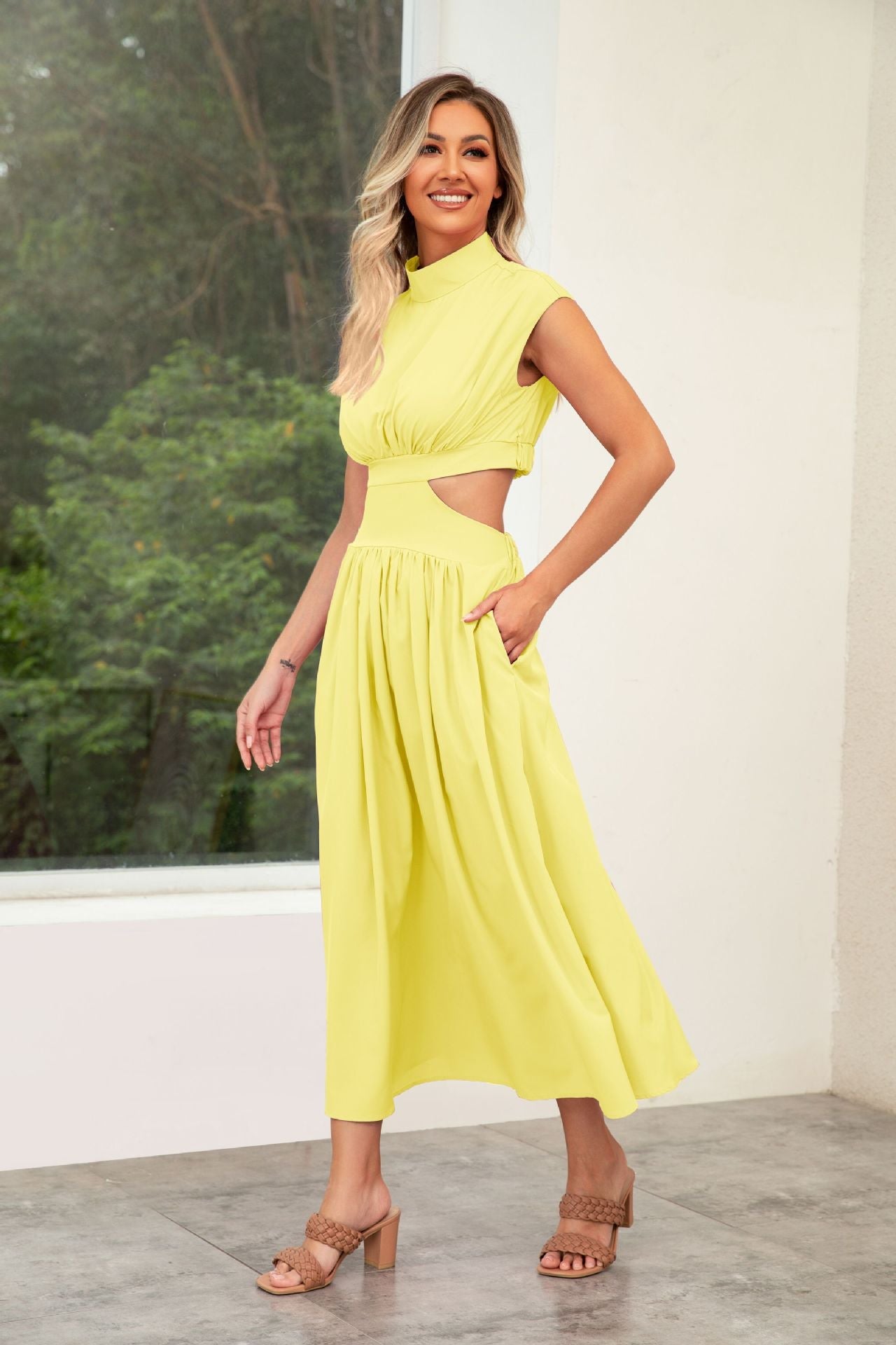 Stand Collar Cut-Out Wedding Guest Maxi Dress for Women