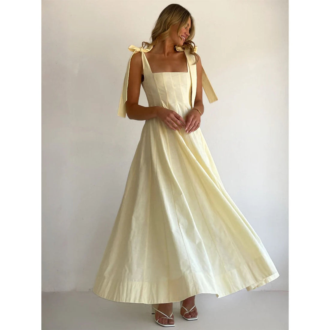 Square Neck Tie-Shoulder Maxi Dress Wedding Guest for Women