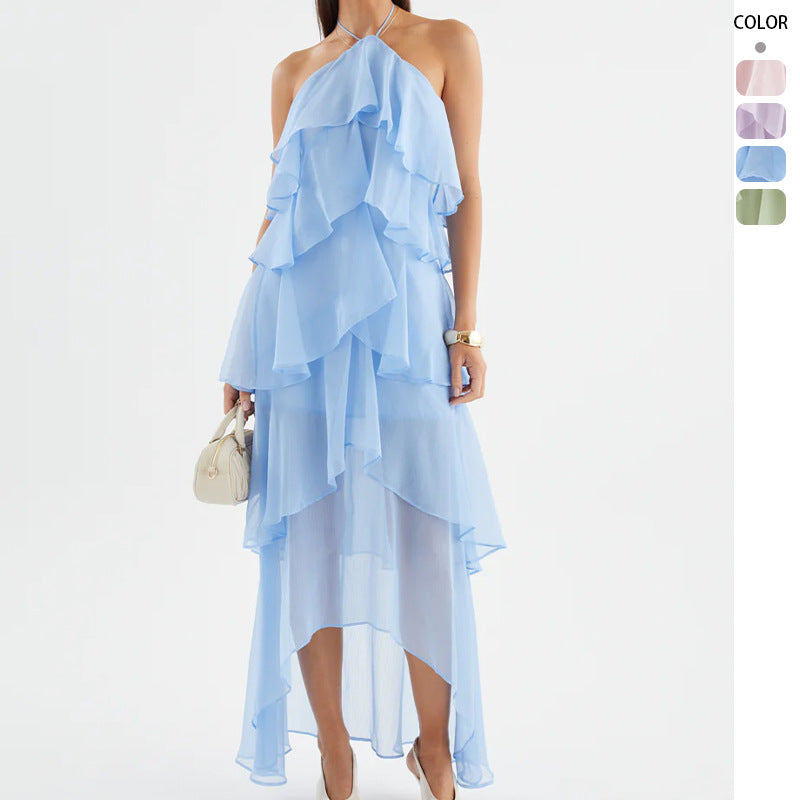 Halterneck Ruffle Maxi Dress Wedding Guest for Women