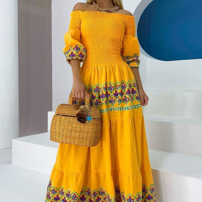 Off-the-Shoulder Embroidered Maxi Dress for Women