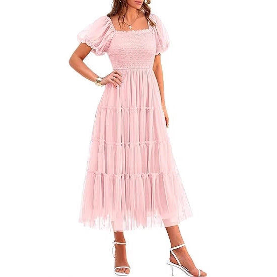 Puff Sleeve Wedding Guest Tiered Maxi Dress for Women