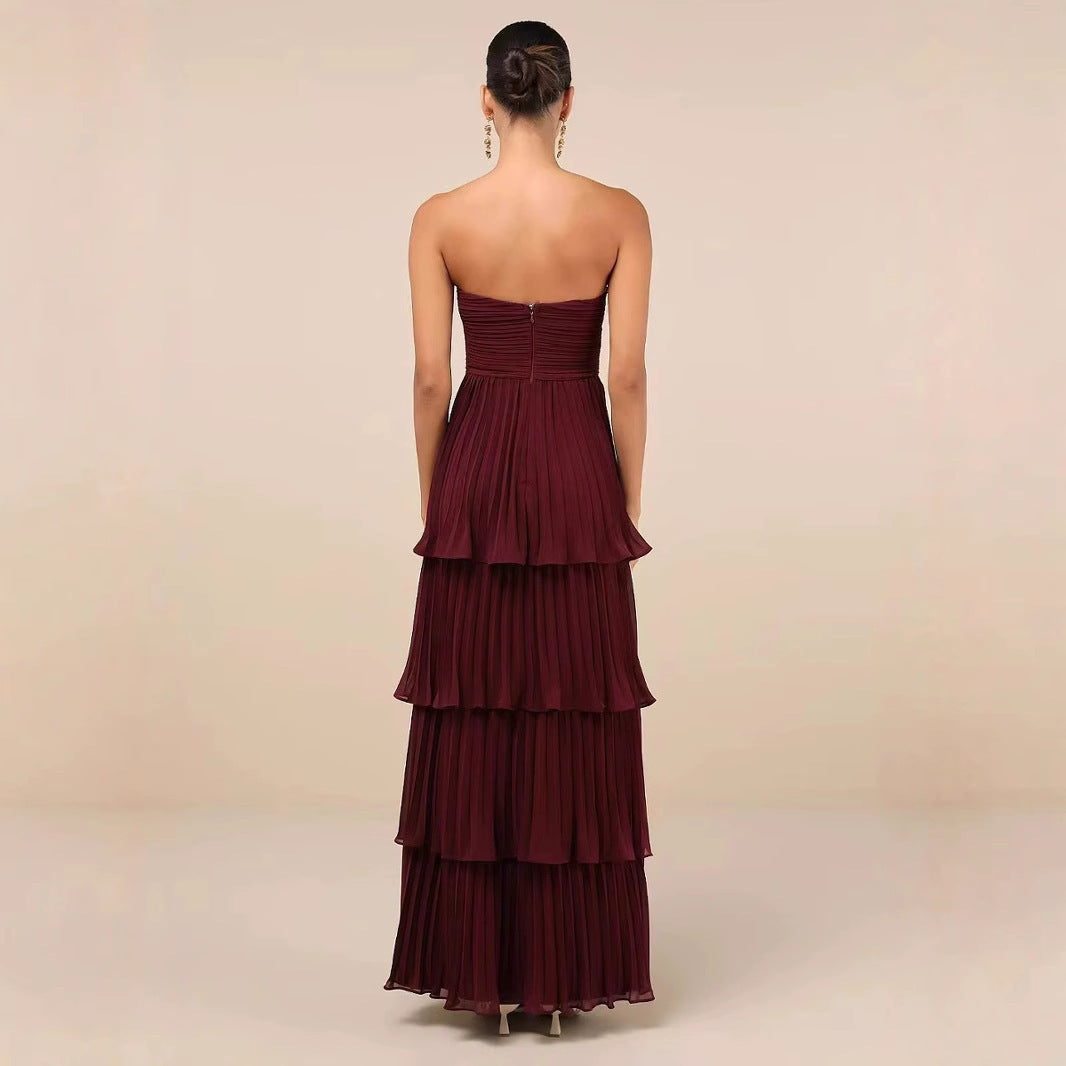Strapless Tiered Ruffle Wedding Guest Maxi Dress for Women