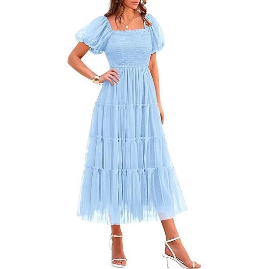 Puff Sleeve Wedding Guest Tiered Maxi Dress for Women