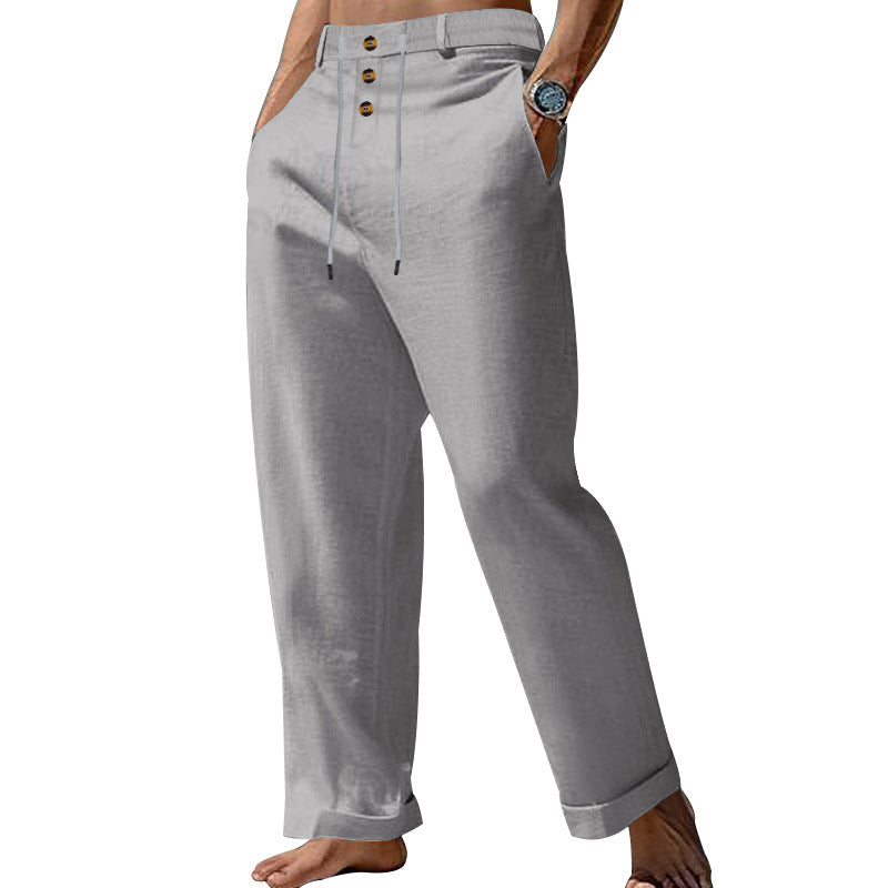 Linen Trousers with Button Waist for Men