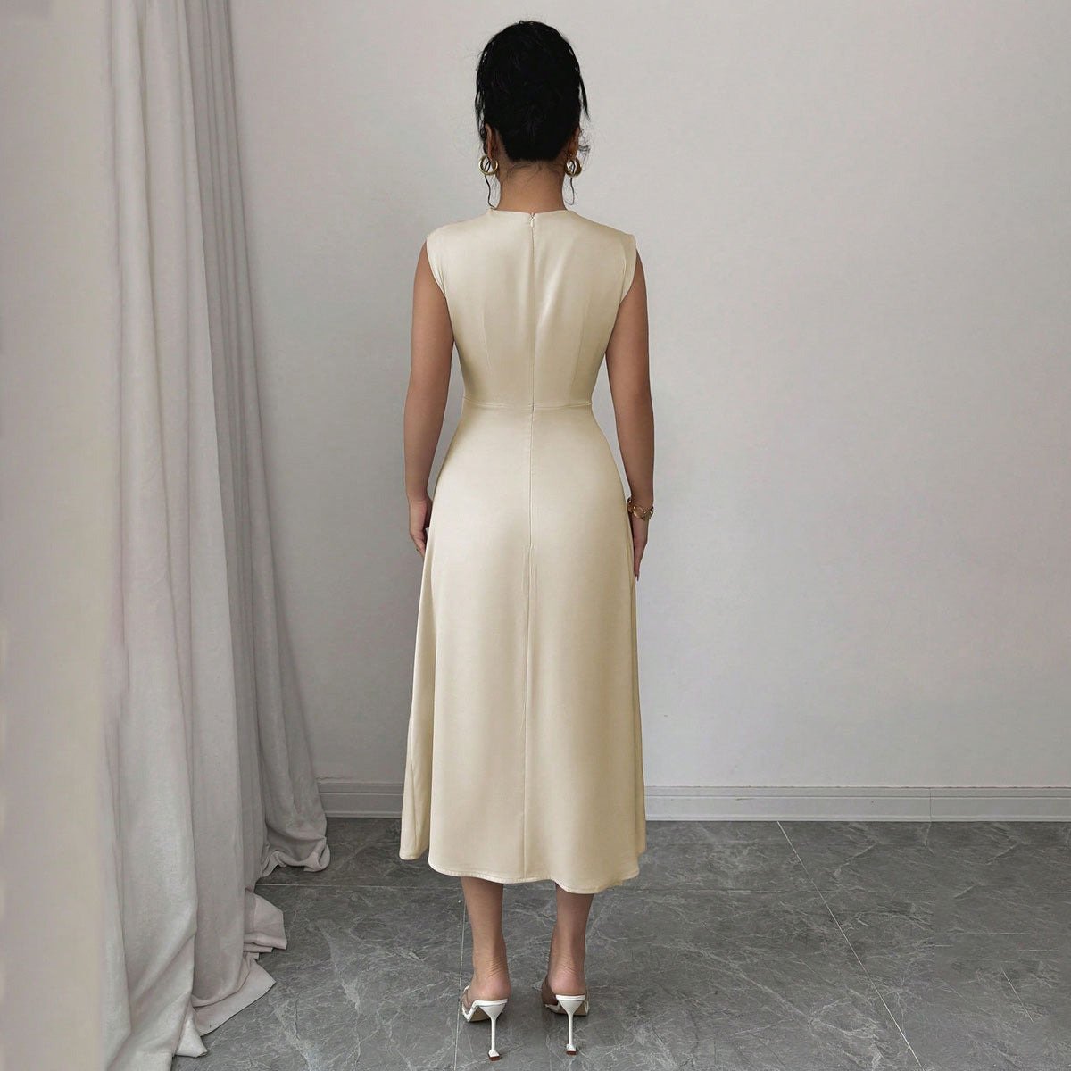 Sleeveless Satin Midi Dress for Women