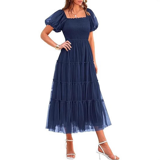 Puff Sleeve Wedding Guest Tiered Maxi Dress for Women