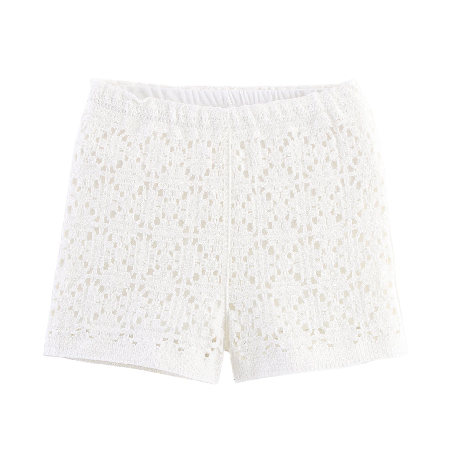 Cropped Crew Neck Crochet Co-Ord Shorts Set for Women