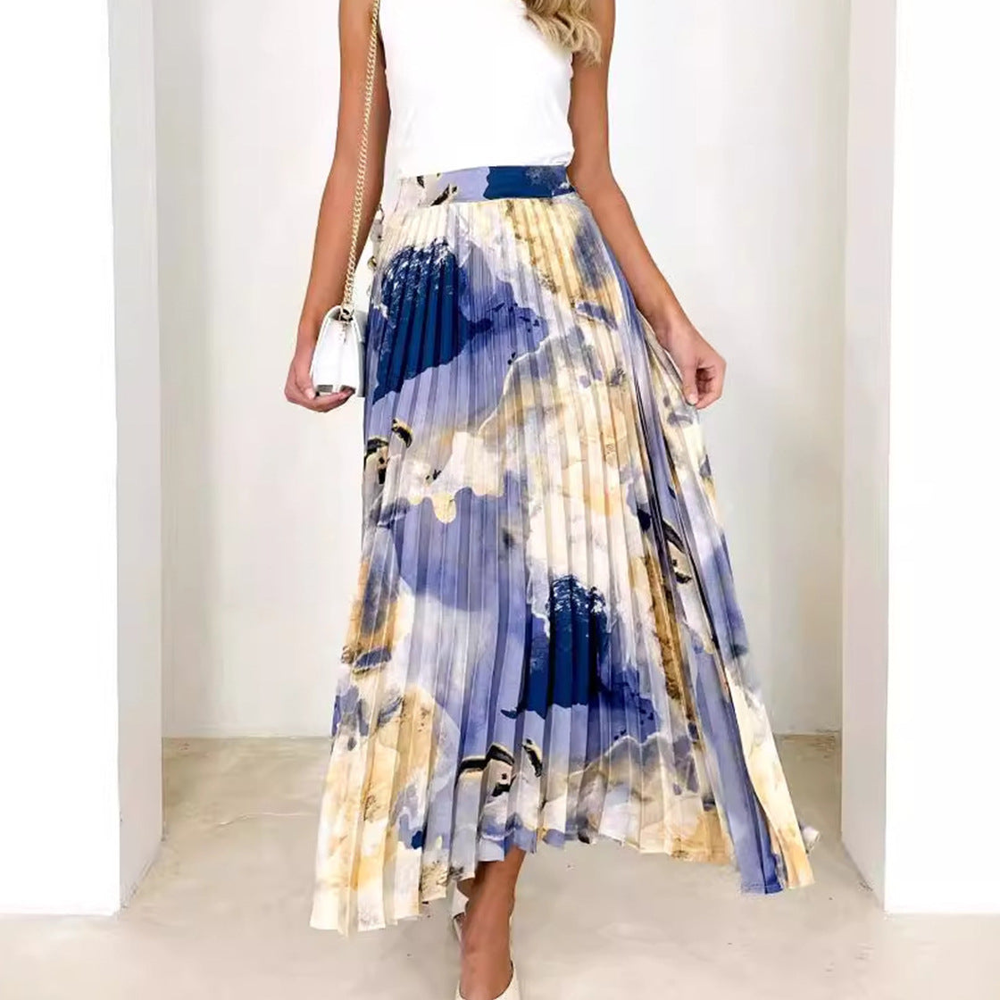 Pleated Wedding Guest Maxi Skirt for Women
