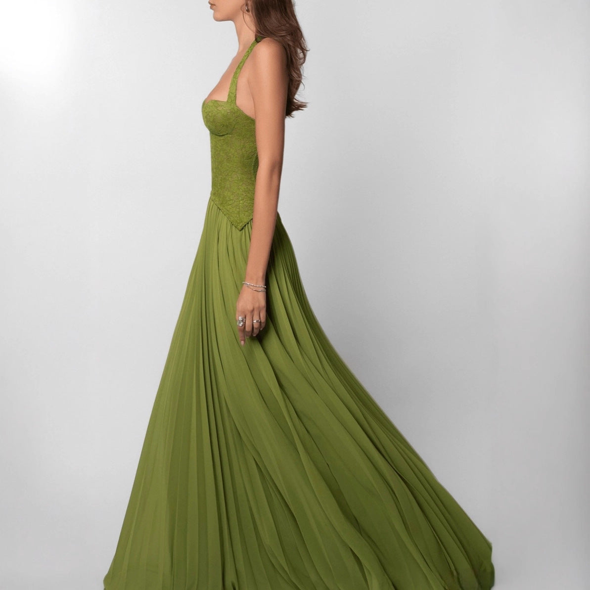 Halterneck Wedding Guest Pleated Maxi Dress for Women