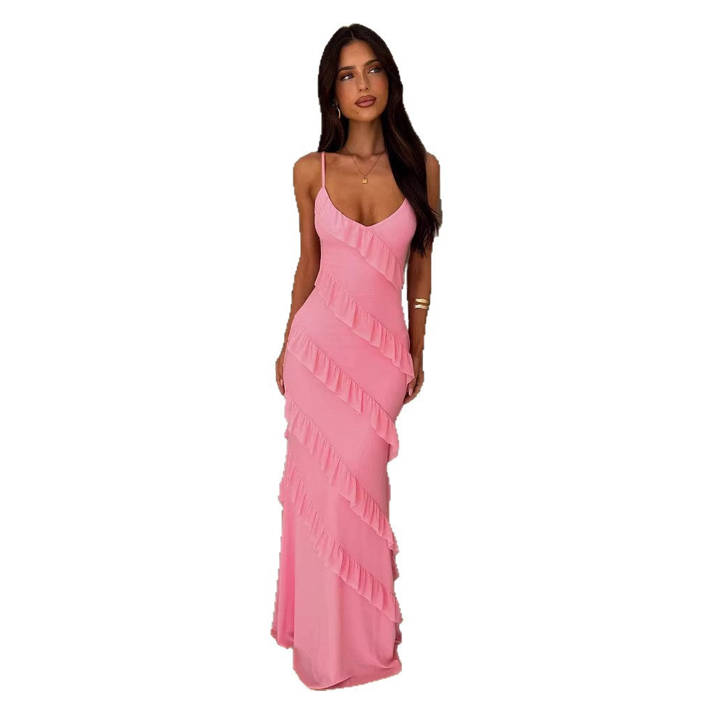 V-Neck Tiered Ruffle Wedding Guest Maxi Dress for Women