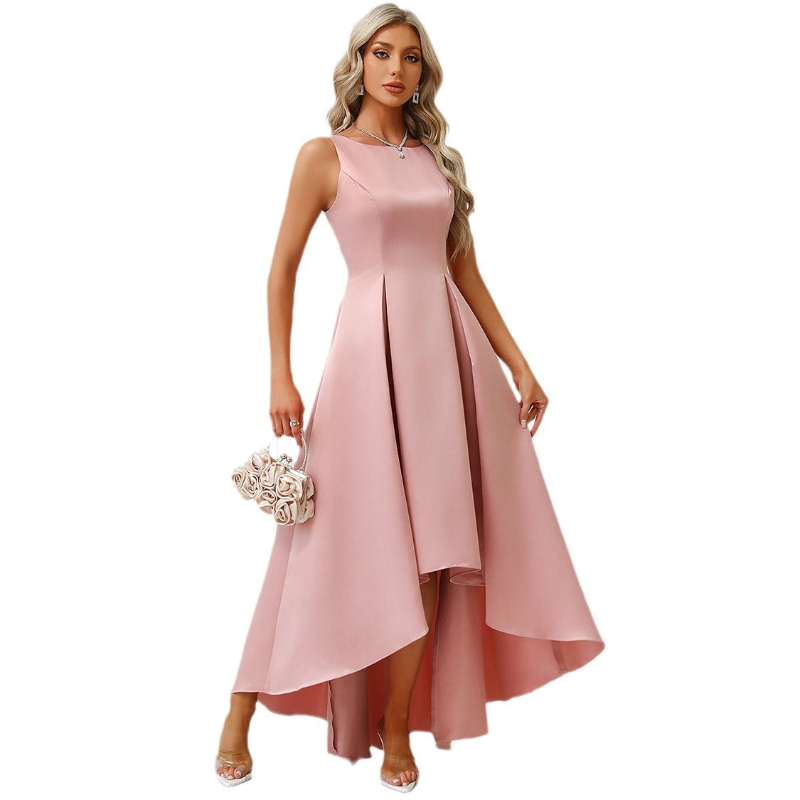 Sleeveless Satin Pleated Maxi Dress for Women