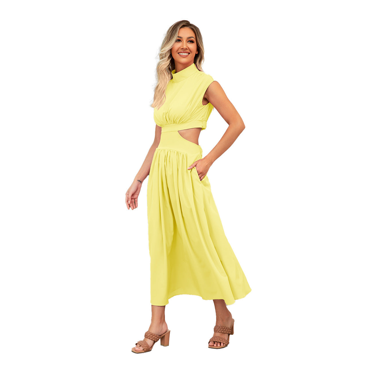 Stand Collar Cut-Out Wedding Guest Maxi Dress for Women