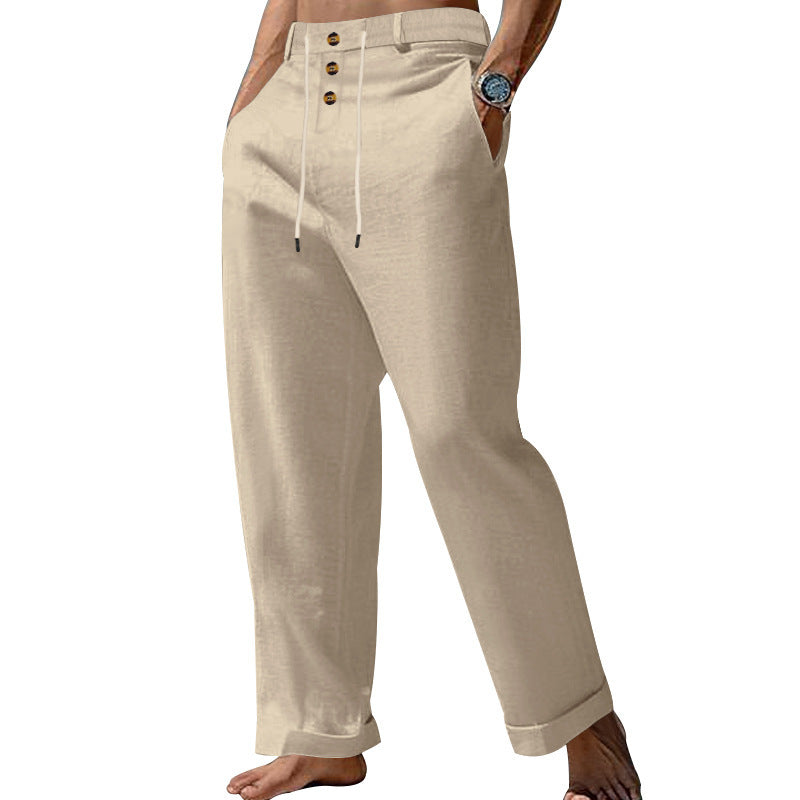 Linen Trousers with Button Waist for Men