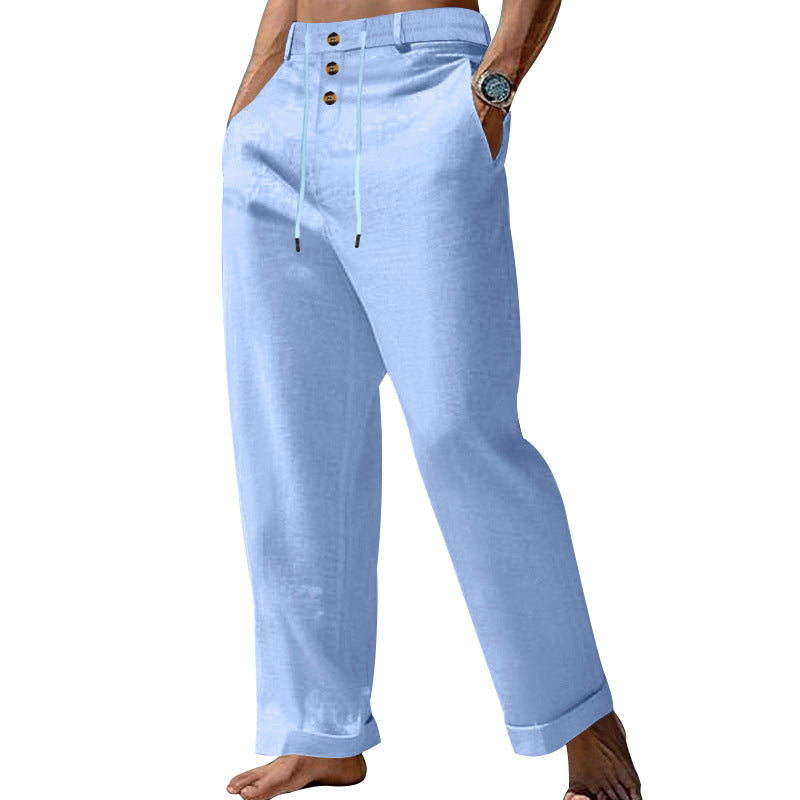 Linen Trousers with Button Waist for Men