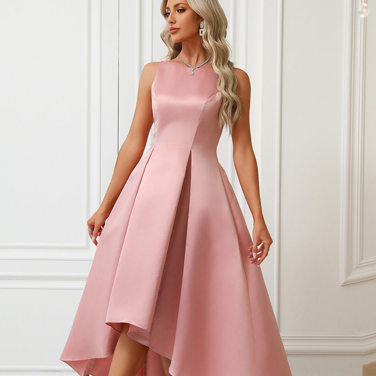 Sleeveless Satin Pleated Maxi Dress for Women