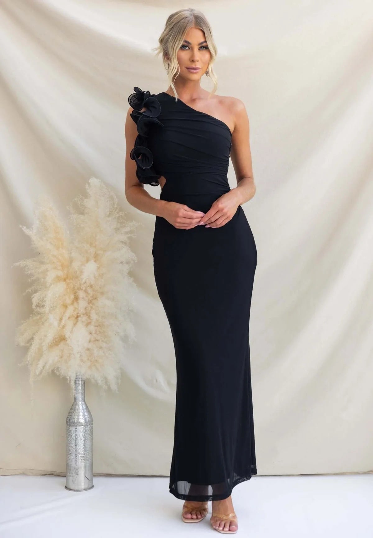 One-Shoulder Ruffled Wedding Guest Maxi Dress for Women