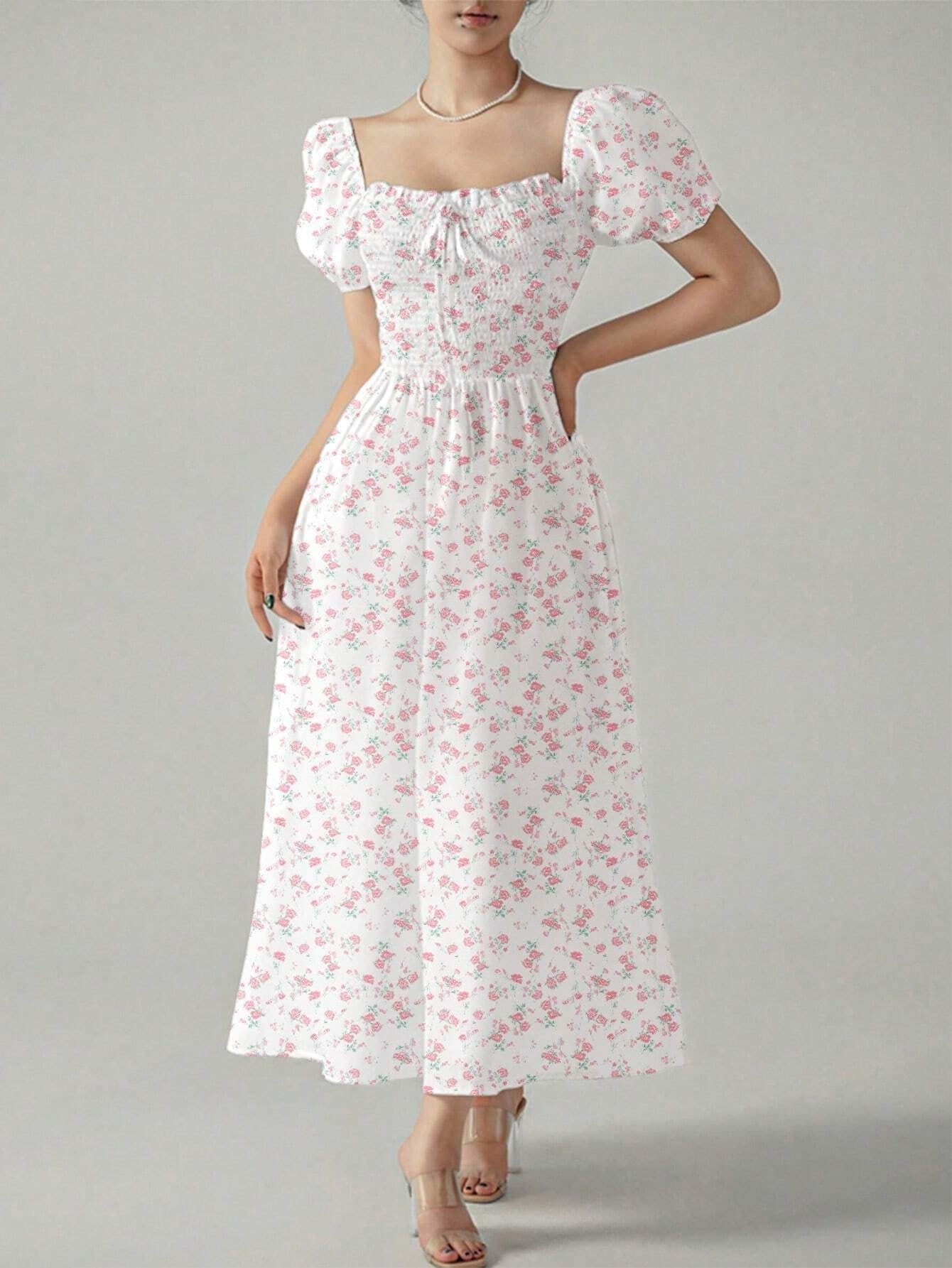 Puff Sleeve Wedding Guest Maxi Dress for Women