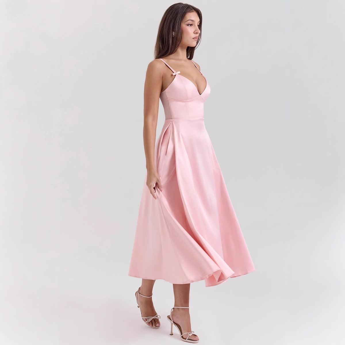 V-Neck Wedding Guest Midi Dress for Women